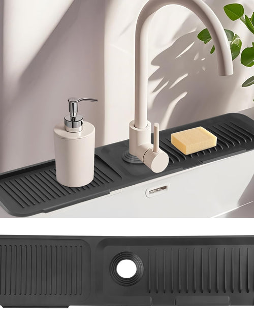 Load image into Gallery viewer, AIZOE Silicone Sink Splash Guard Faucet Mat 23.6in Black Kitchen Bathroom
