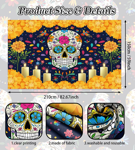Sendy Day of The Dead Sugar Skull Backdrop 7x5ft Vibrant Colors Vinyl