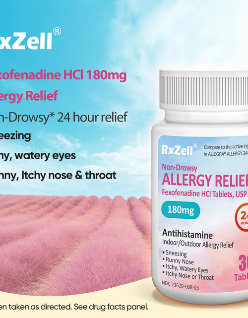 Load image into Gallery viewer, RXZELL Fexofenadine HCl 180mg 24-Hour Antihistamine Non-Drowsy 30 Count
