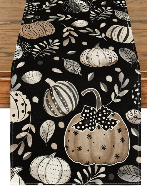 Load image into Gallery viewer, Artoid Mode Harvest Pumpkin Darkness Floral Table Runner Black 13x90 Inch
