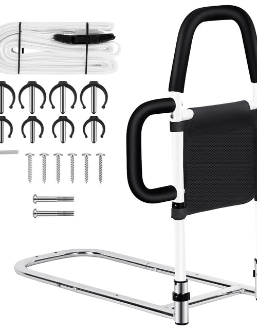 Load image into Gallery viewer, Okvpajdo Adjustable Bed Rail with 2Grab Bars Safety Guard Black White King Queen

