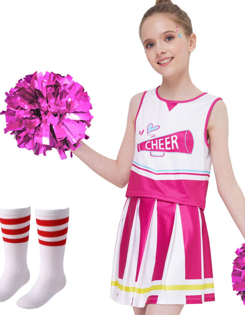 Load image into Gallery viewer, PARTTELY Girls Cheerleader Outfit Uniform Hot Pink Size 6-7T
