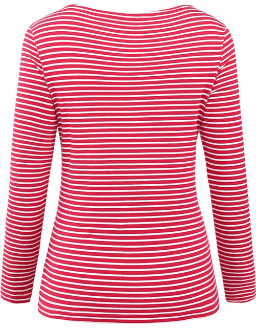Load image into Gallery viewer, LilyCoco Womens Striped Long Sleeve Boat Neck Shirt Red Size M

