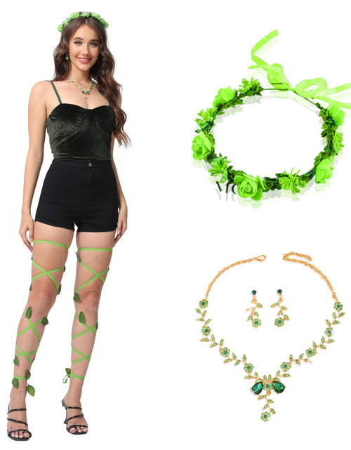 Load image into Gallery viewer, Xintorch Halloween Ivy Rave Leg Wraps Necklace Earrings Hairband Set Green
