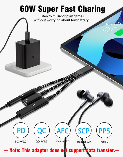 Load image into Gallery viewer, tiavalmax USB C Splitter 3.5mm Headphone Charger Adapter 60W PD Fast Black
