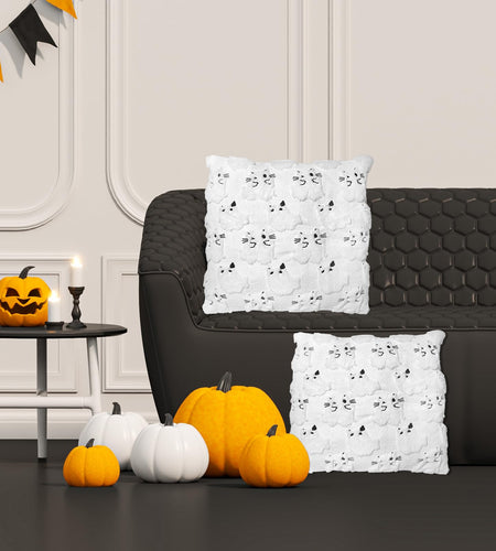 RBQXNW Halloween Pillow Covers 18x18 White Cat Ghost Set of 2 Plush