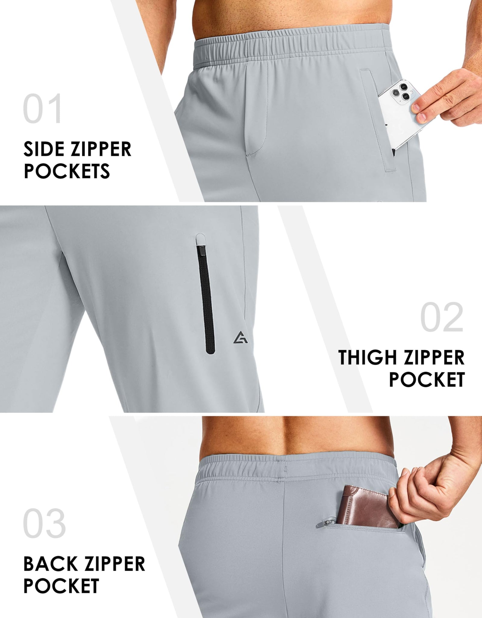 MUZEGE Men's Athletic Joggers Sweatpants Lightweight Running Light Grey Size L