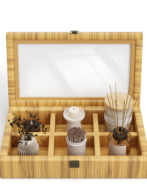 Load image into Gallery viewer, Fllamo Rattan Storage Box with Lid 6 Compartments Brown 11.8x7.8x3in

