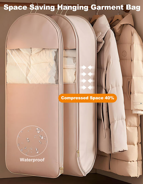 Load image into Gallery viewer, TPTAL Space Saving Hanging Garment Bag Beige with Self Compression Zipper
