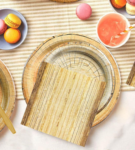 Generic Rustic Wood Grain Party Supplies 69pcs Plates Napkins Tablecloth Cutlery