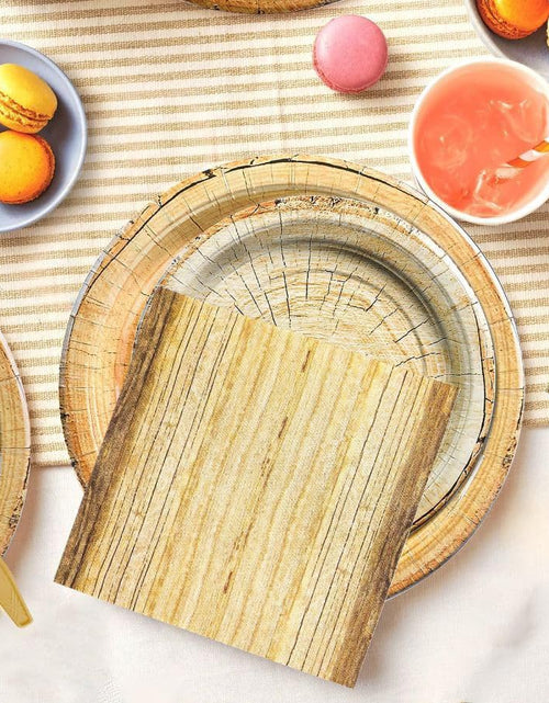 Load image into Gallery viewer, Generic Rustic Wood Grain Party Supplies 69pcs Plates Napkins Tablecloth Cutlery
