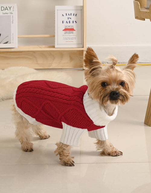 Load image into Gallery viewer, Lorehelina Dog Sweater Argyle Cable Knit Turtleneck Red Size S
