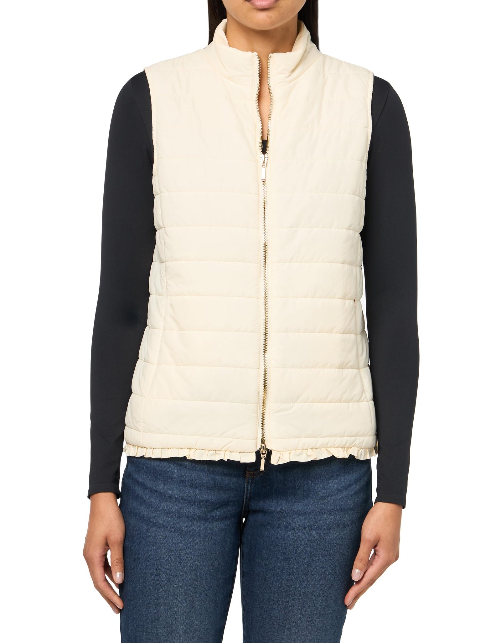MULTIPLES Women's Plus Size Thru Collar Zip Pocket Quilted Vest, Winter White.