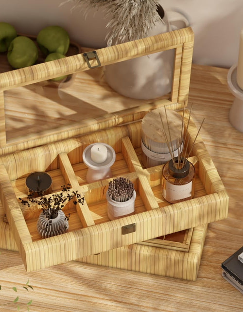 Load image into Gallery viewer, Fllamo Rattan Storage Box with Lid 6 Compartments Brown 11.8x7.8x3in
