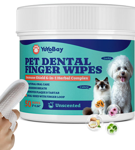 YoYoBay Dog Teeth Cleaning Wipes Dual-Sided Herbal Formula 50 PCS Unflavored