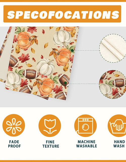 Load image into Gallery viewer, XCHI Fall Football Pumpkin Maple Leaves Table Runner Colored 13x108 Inch
