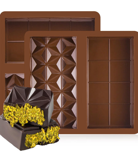 BMSQOFD Silicone Chocolate Bar Molds 2 Pack 1in Deep Brown Dubai Pistachio