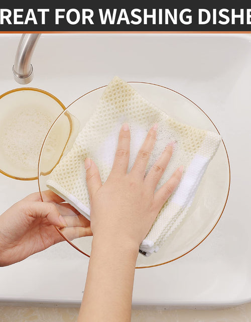 Load image into Gallery viewer, Homaxy Cotton Waffle Weave Check Plaid Dish Cloths 12x12 White Beige 6-Pack
