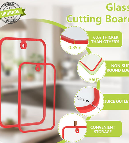HORIBND Glass Cutting Board Set 2pcs Clear 15x10 Non-Slip Dishwasher Safe