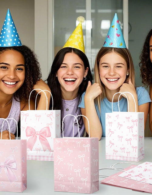Load image into Gallery viewer, BOXOB Pink Bow Gift Bags 12pcs 8.27x6.3x3.15in Pink White Party Favor
