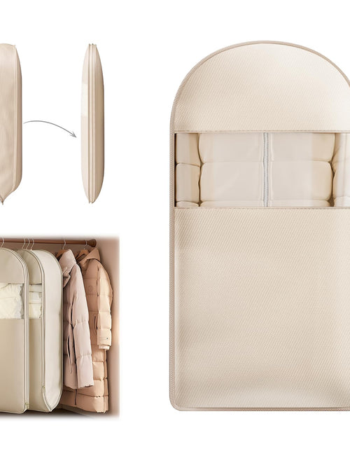 Load image into Gallery viewer, TPTAL Space Saving Hanging Garment Bag Beige with Self Compression Zipper
