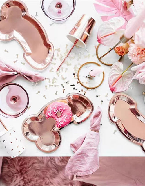 Load image into Gallery viewer, HQKJGSYX 10 PCS Disposable Glitter Party Plates Rose Gold Geometric Modern
