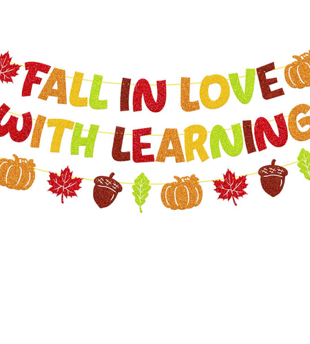 YWLACC Fall in Love with Learning Classroom Banner Autumn Leaves Pumpkin