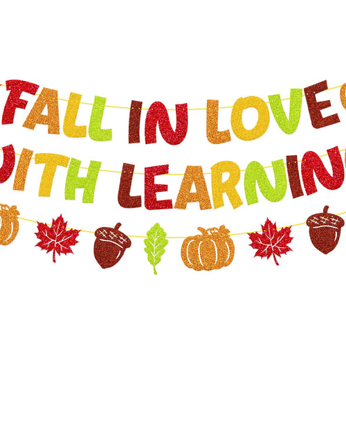 Load image into Gallery viewer, YWLACC Fall in Love with Learning Classroom Banner Autumn Leaves Pumpkin
