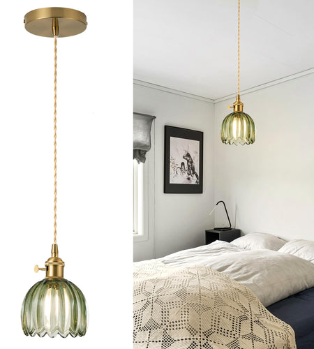 puncoll Vintage Small Pendant Light Green Glass Kitchen Island H2509-GR