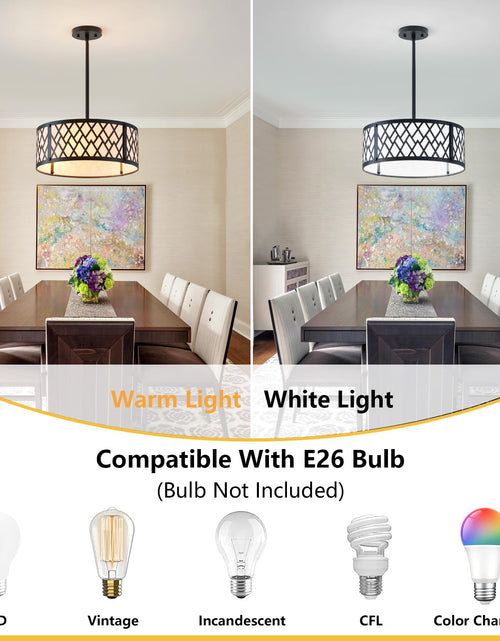 Load image into Gallery viewer, SGLfarmty 15.7in Black Drum Chandelier 3 Light Ceiling Fixture Farmhouse Pendant
