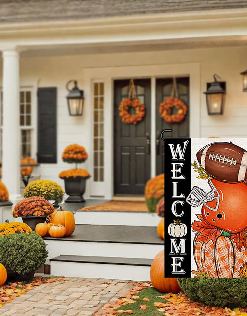 Load image into Gallery viewer, Decorhua Fall Garden Flag Burlap 12x18 Double Sided Football Pumpkin Orange
