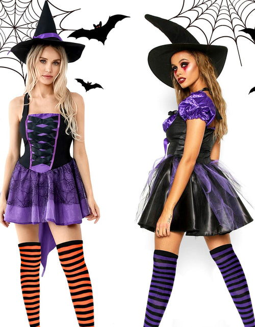Load image into Gallery viewer, Tweruna 3 Pair Women's Knee High Striped Socks Orange Black Purple
