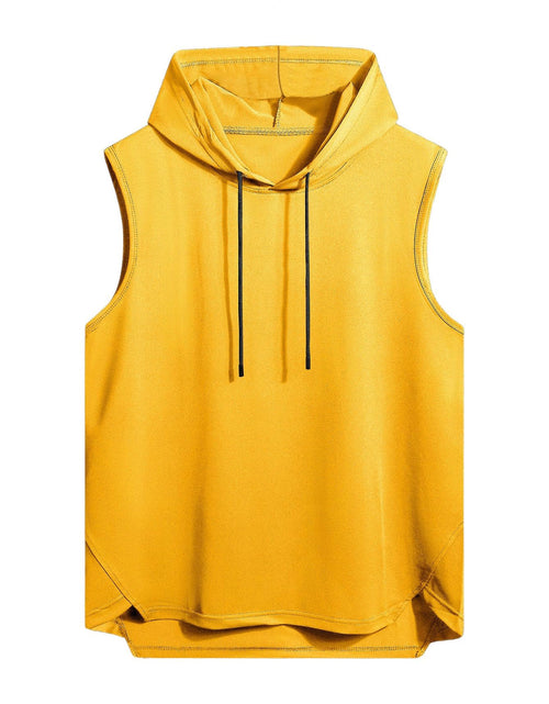 Load image into Gallery viewer, VIPWOLF Men's Sleeveless Hoodie Tank Top Drawstring High Low Hem Yellow Size L
