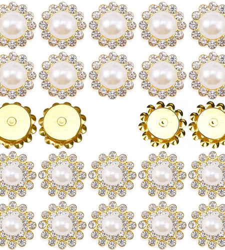 TKDUJH 100pcs Crystal Gem Sew On Rhinestone Pearl White 12mm 14mm Flower