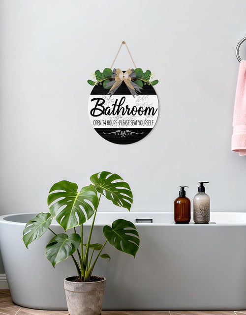 Load image into Gallery viewer, CHDITB Summer Bathroom Wooden Sign Tropical Palm Tree 11.4x11.4 in Portrait

