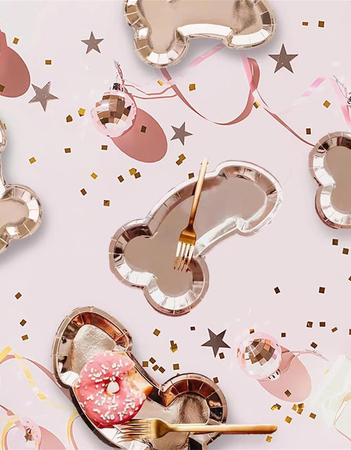 Load image into Gallery viewer, HQKJGSYX 10 PCS Disposable Glitter Party Plates Rose Gold Geometric Modern
