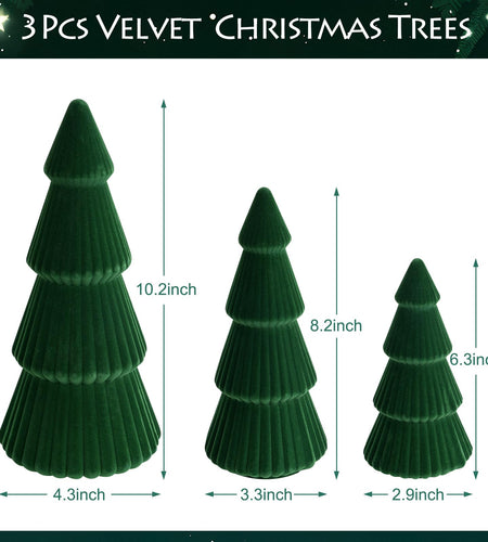 KEASKELL 3pc Dark Green Velvet Christmas Tree Decorations Set