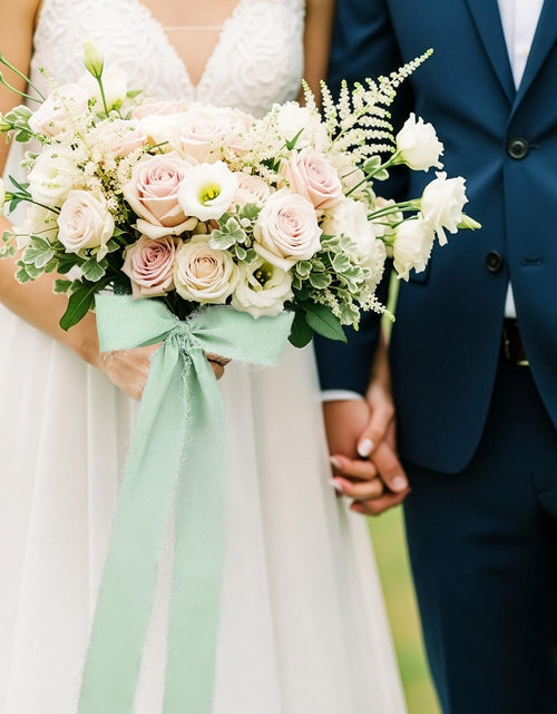 Load image into Gallery viewer, YANGTE Handmade Chiffon Silk Ribbon 1.5in x 28yd 4 Rolls Ivory Green Blue
