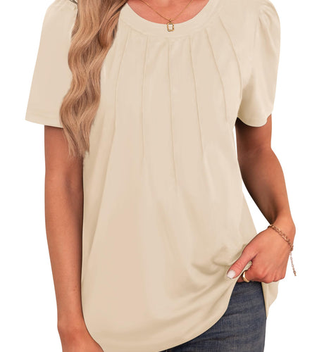 Agnes Urban Womens Pleated Floral Tunic Top Apricot Soft Style Size M