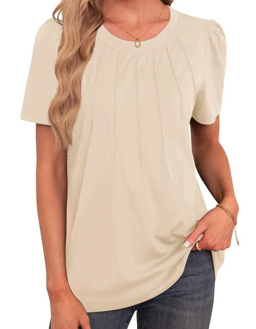 Load image into Gallery viewer, Agnes Urban Womens Pleated Floral Tunic Top Apricot Soft Style Size M
