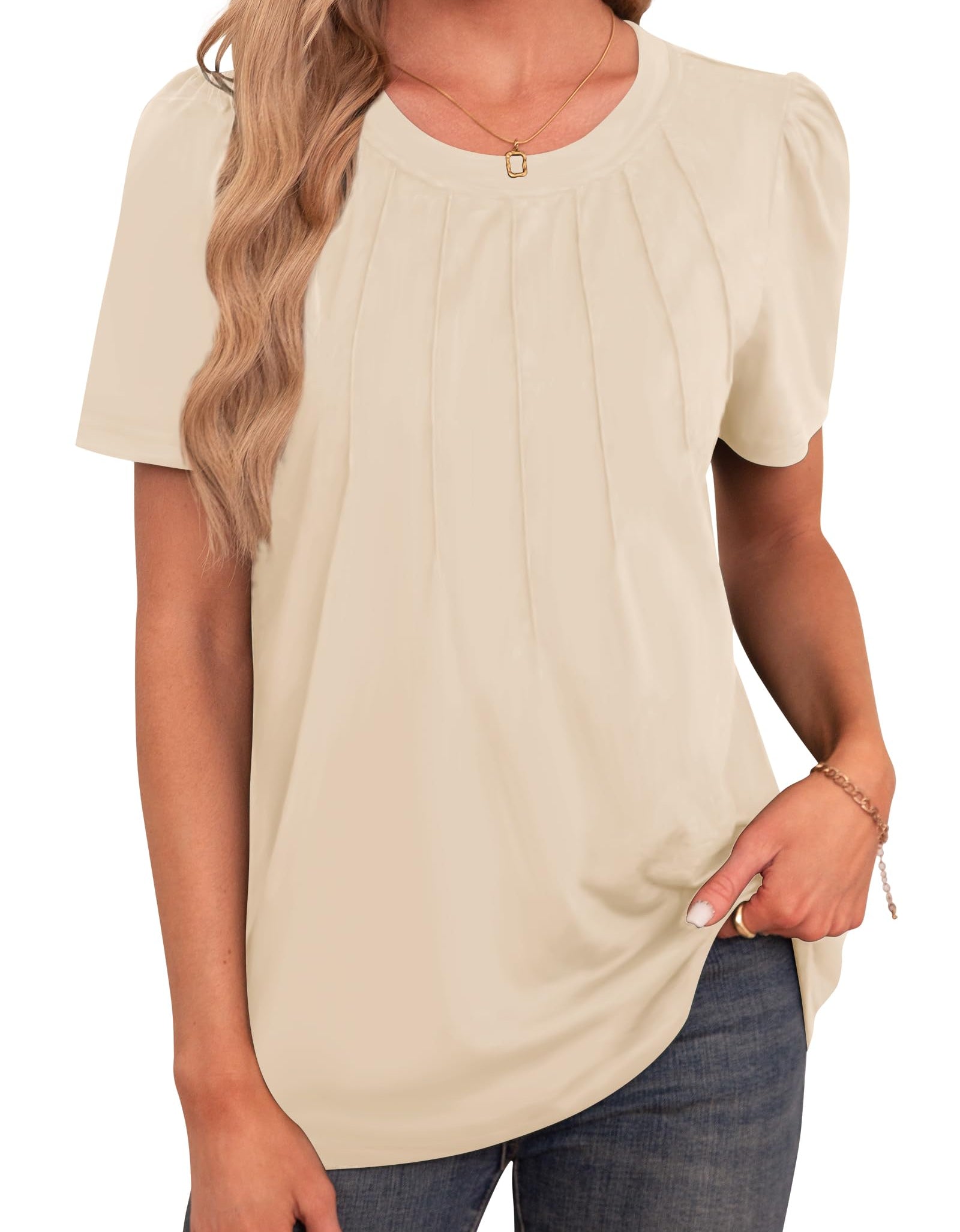 Agnes Urban Womens Pleated Floral Tunic Top Apricot Soft Style Size M