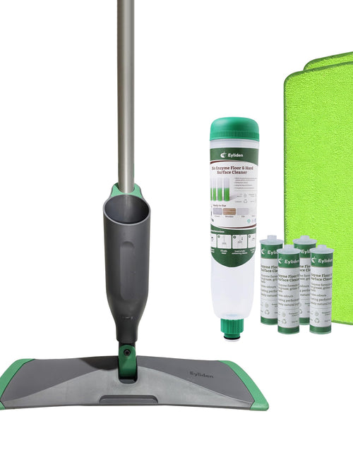 Load image into Gallery viewer, Eyliden Spray Mop Green+Grey with 40ml Bio-Enzyme Cleaner, 2 Microfiber Pads
