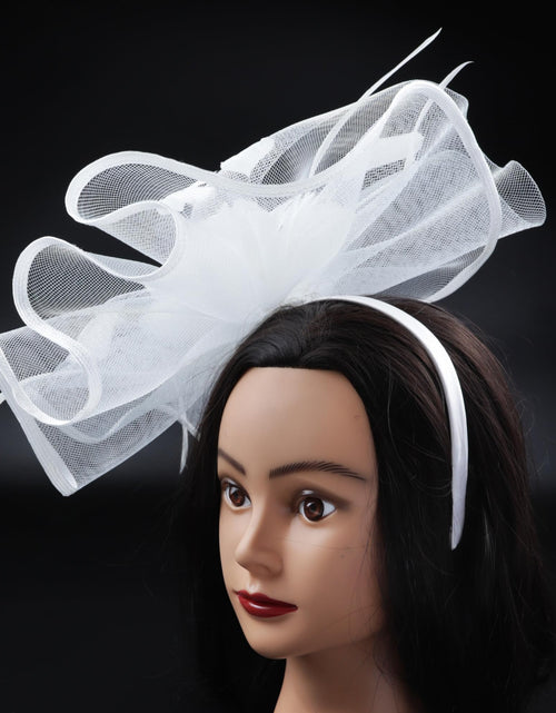 Load image into Gallery viewer, Needzo White Floral Feather Mesh Fascinator Headband Hair Clip One Size
