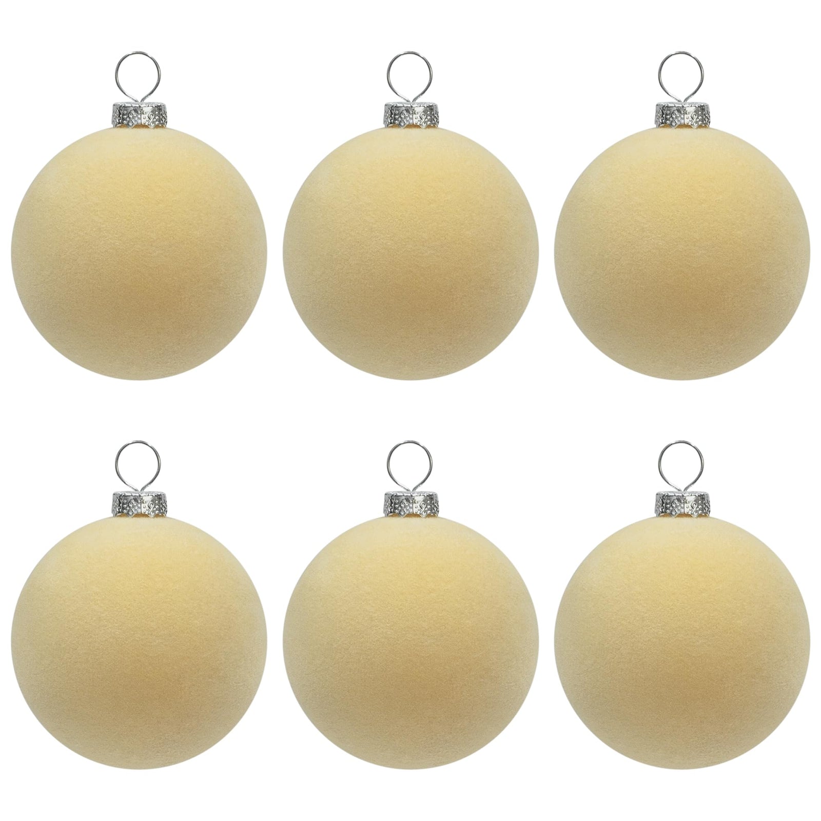 KI Store Beige Velvet Christmas Balls Ornaments 6pcs 2.36in Party Decor