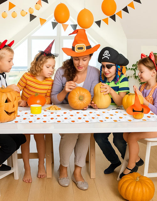 Load image into Gallery viewer, Frienda Fall Ghost Pumpkin Table Runner Ivory Plush 13x72 Inch
