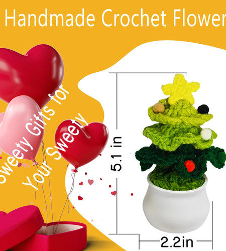 GOMICRAFT Handmade Crochet Santa Claus Christmas Decor Red Potted Plant