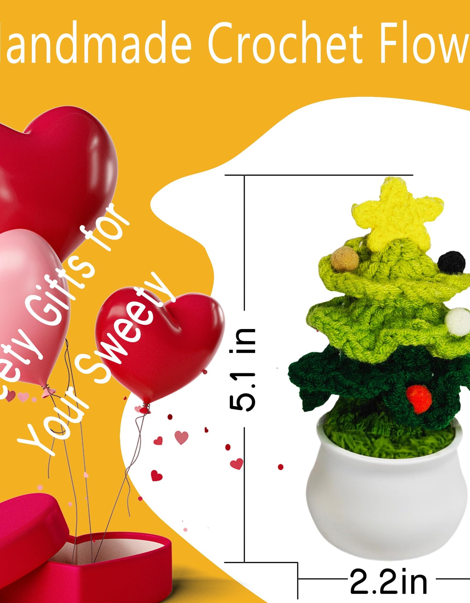 GOMICRAFT Handmade Crochet Santa Claus Christmas Decor Red Potted Plant