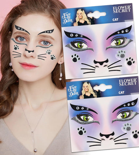 Totelux Cat Face Glitter Tattoos Stickers Temporary Tattoo 2Pcs
