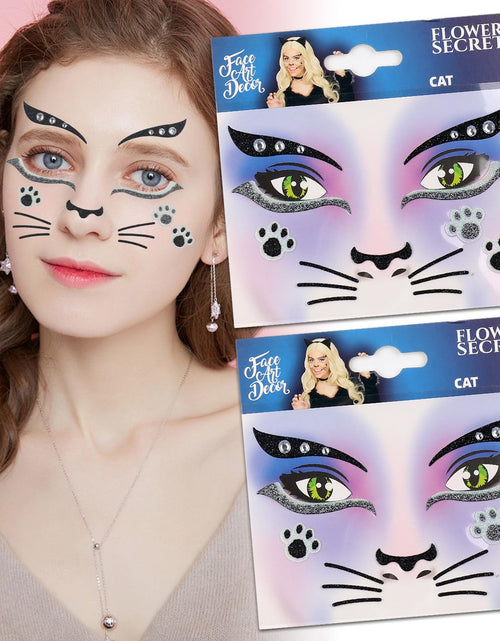 Load image into Gallery viewer, Totelux Cat Face Glitter Tattoos Stickers Temporary Tattoo 2Pcs
