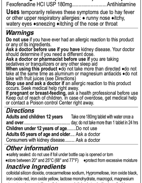 Load image into Gallery viewer, RXZELL Fexofenadine HCl 180mg 24-Hour Antihistamine Non-Drowsy 30 Count
